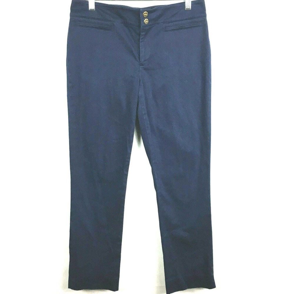 Lauren Ralph Lauren Pants Women 8 Navy Blue Cotton Stretch Slimming Chino Dress